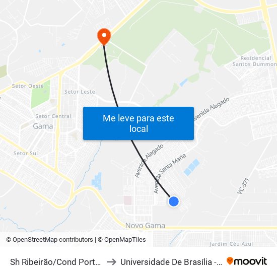 Sh Ribeirão/Cond Porto Rico Fase 2 Q K to Universidade De Brasília - Campus Do Gama map
