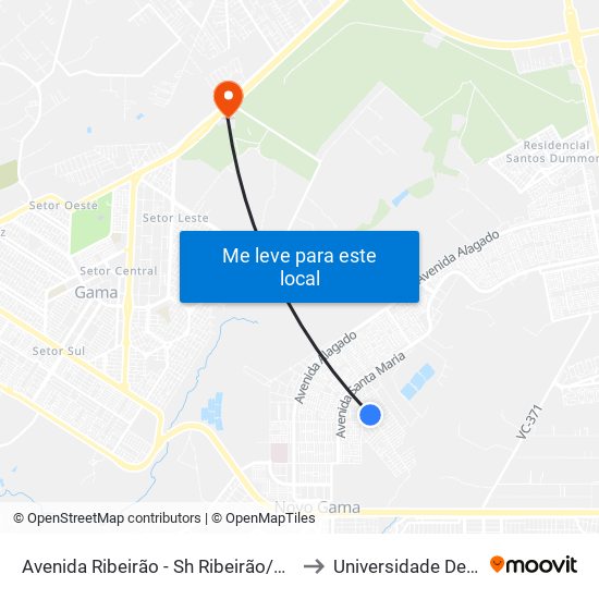 Avenida Ribeirão - Sh Ribeirão/Cond Porto Rico Fase 3 Q 4 (Supermercado Brasil) to Universidade De Brasília - Campus Do Gama map