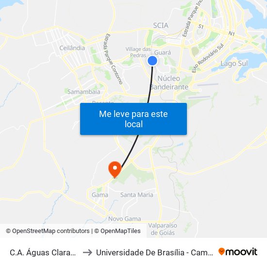 C.A. Águas Claras | Ch. 43 to Universidade De Brasília - Campus Do Gama map