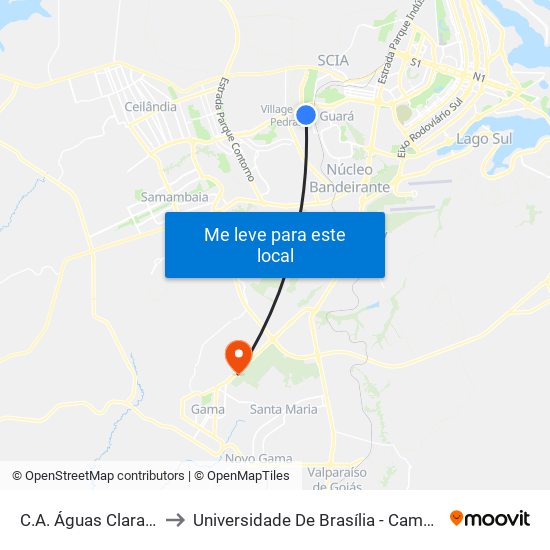 C.A. Águas Claras | Ch. 7 to Universidade De Brasília - Campus Do Gama map