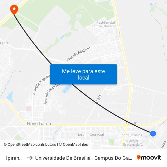 Ipiranga to Universidade De Brasília - Campus Do Gama map