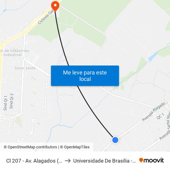 Cl 207 - Av. Alagados (Sup. Ponto Alto) to Universidade De Brasília - Campus Do Gama map