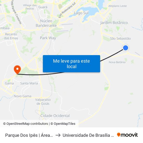 Parque Dos Ipês | Área De Lazer Do Crixá to Universidade De Brasília - Campus Do Gama map
