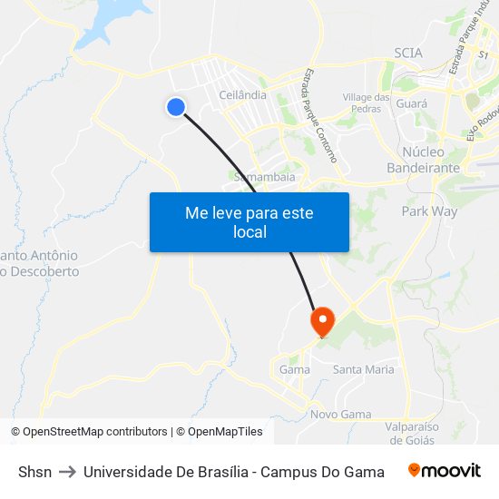 Shsn to Universidade De Brasília - Campus Do Gama map