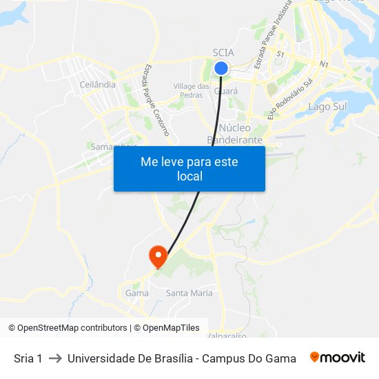Sria 1 to Universidade De Brasília - Campus Do Gama map