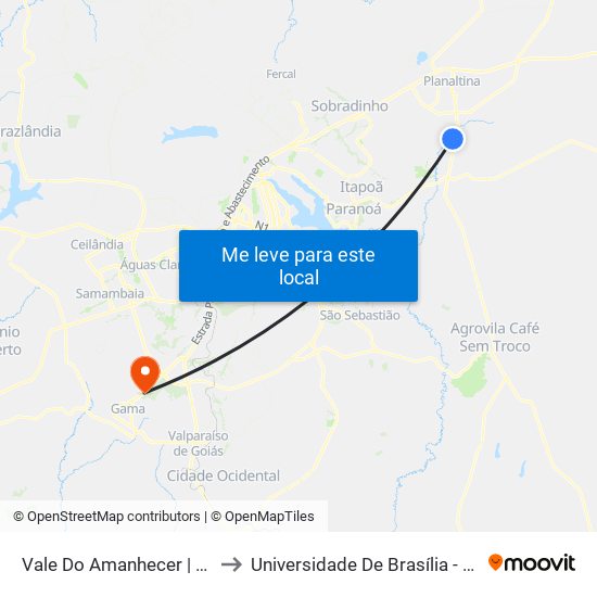 Vale Do Amanhecer | Cr 78, Lote 158 to Universidade De Brasília - Campus Do Gama map