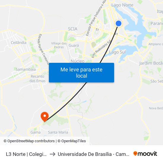 L3 Norte | Colegio Sigma to Universidade De Brasília - Campus Do Gama map