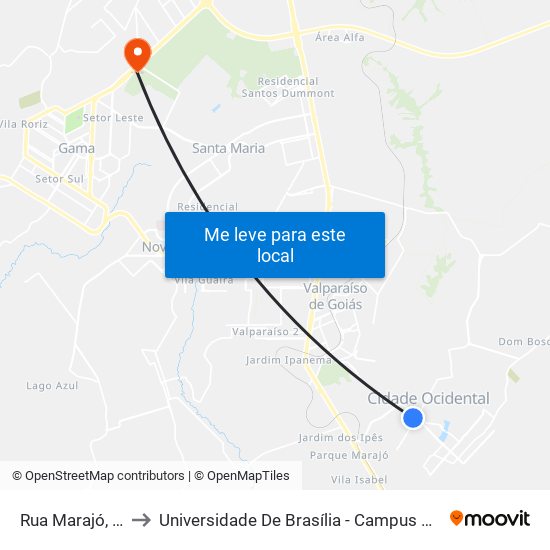 Rua Marajó, 103 to Universidade De Brasília - Campus Do Gama map