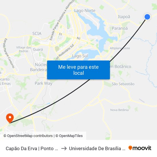 Capão Da Erva | Ponto 15 (Casai Brasília) to Universidade De Brasília - Campus Do Gama map