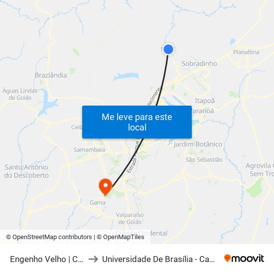 Engenho Velho | Cras Fercal to Universidade De Brasília - Campus Do Gama map