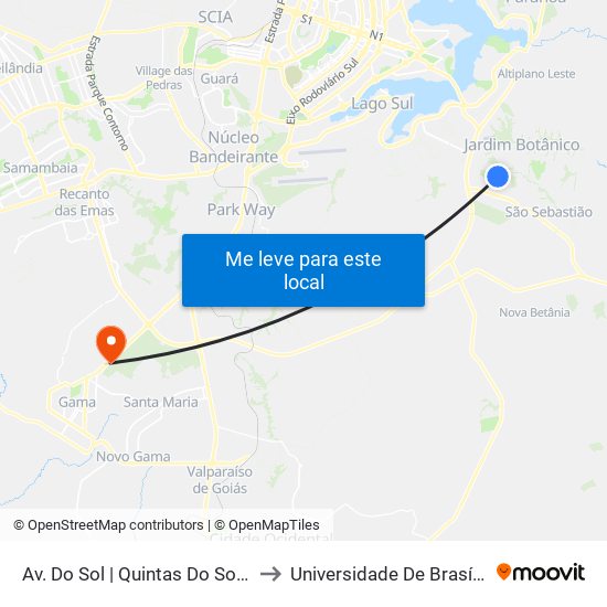 Av. Do Sol | Quintas Do Sol • Entrada Rua 102 E 103 to Universidade De Brasília - Campus Do Gama map