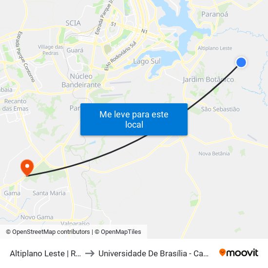 Altiplano Leste | Rua 12/13 to Universidade De Brasília - Campus Do Gama map