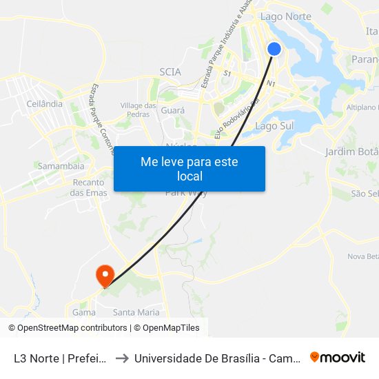 L3 Norte | Prefeitura Unb to Universidade De Brasília - Campus Do Gama map