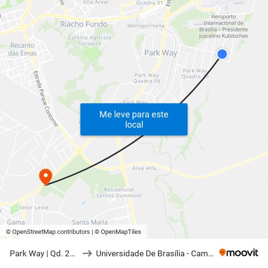 Park Way | Qd. 24, Conj. 1 to Universidade De Brasília - Campus Do Gama map
