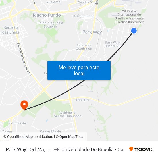 Park Way | Qd. 25, Conj. 2, Lt. 1 to Universidade De Brasília - Campus Do Gama map