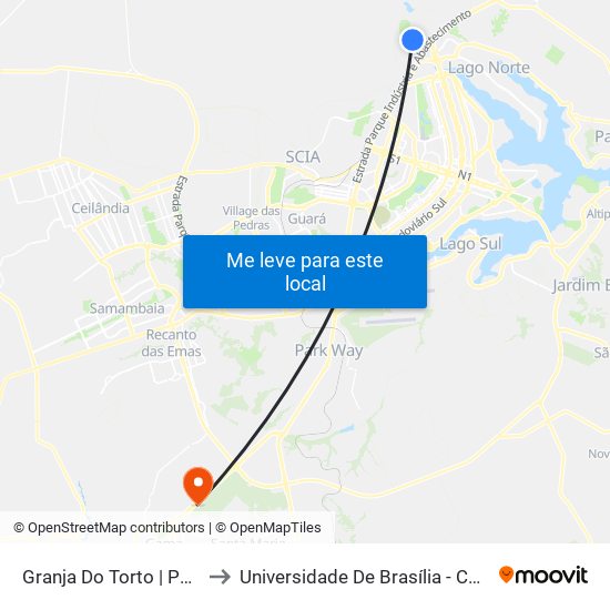 Granja Do Torto | Parque Digital to Universidade De Brasília - Campus Do Gama map