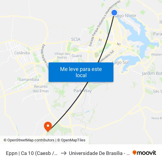 Eppn | Ca 10 (Caesb / Pão De Açúcar) to Universidade De Brasília - Campus Do Gama map