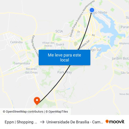 Eppn | Shopping Iguatemi to Universidade De Brasília - Campus Do Gama map