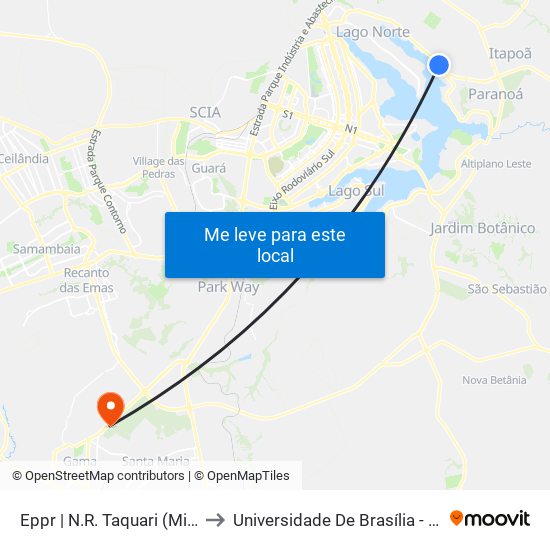 Eppr | N.R. Taquari (Mirante Do Casal) to Universidade De Brasília - Campus Do Gama map