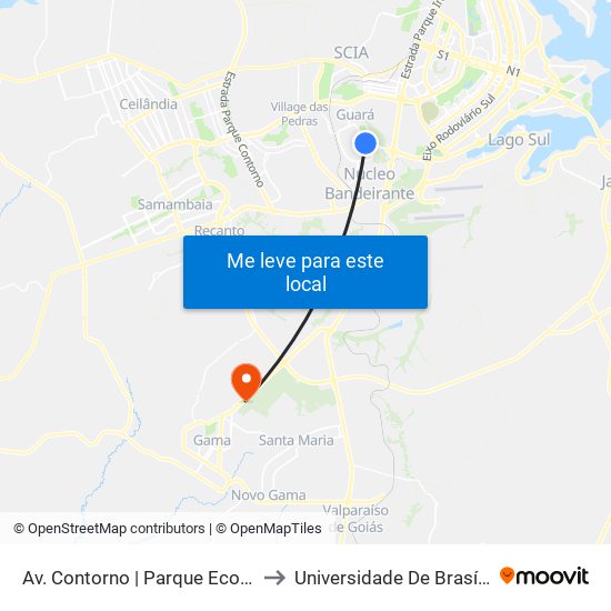 Av. Contorno | Parque Ecológico Ezechias Heringuer to Universidade De Brasília - Campus Do Gama map