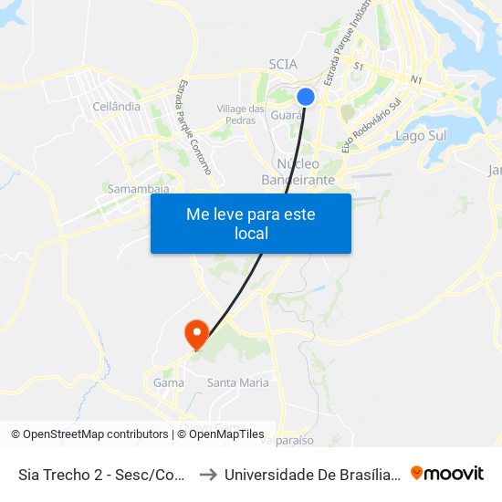 Sia Trecho 2 - Sesc/Coca-Cola/Só Reparos to Universidade De Brasília - Campus Do Gama map
