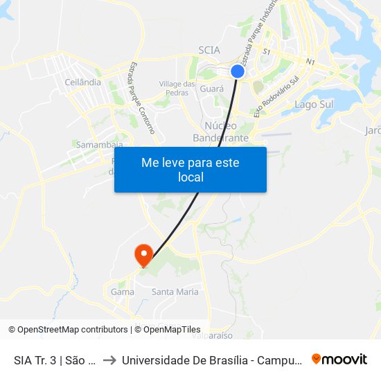 SIA Tr. 3 | São Jorge to Universidade De Brasília - Campus Do Gama map