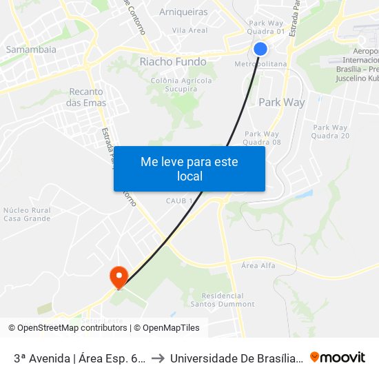 3ª Avenida | Área Esp. 6 (Escola Classe 03) to Universidade De Brasília - Campus Do Gama map