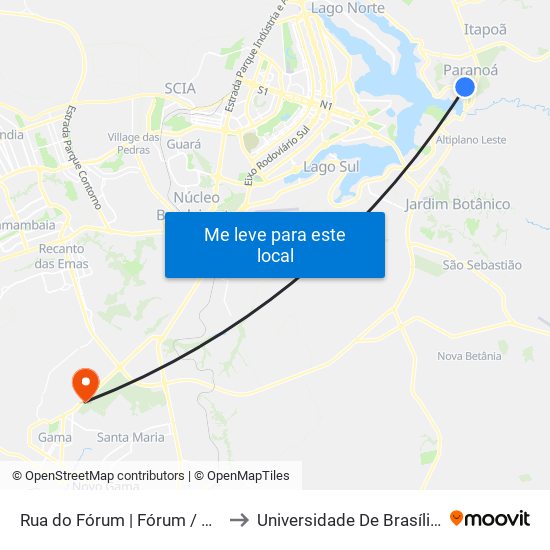 Rua do Fórum | Fórum / HRPA / Parque Vivencial to Universidade De Brasília - Campus Do Gama map