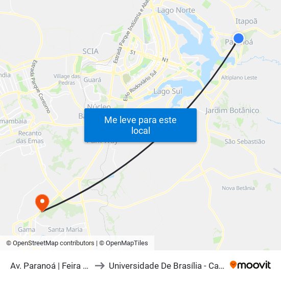 Av. Paranoá | Feira Do Paranoá to Universidade De Brasília - Campus Do Gama map