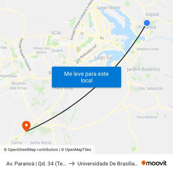 Av. Paranoá | Qd. 34 (Terminal do Paranoá) to Universidade De Brasília - Campus Do Gama map