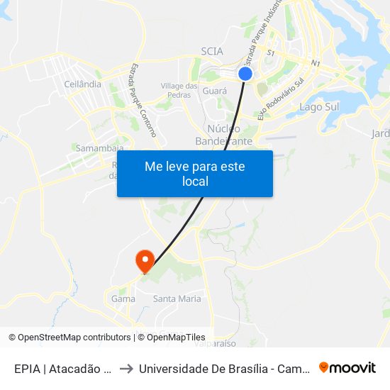 EPIA | Atacadão Dia a Dia to Universidade De Brasília - Campus Do Gama map