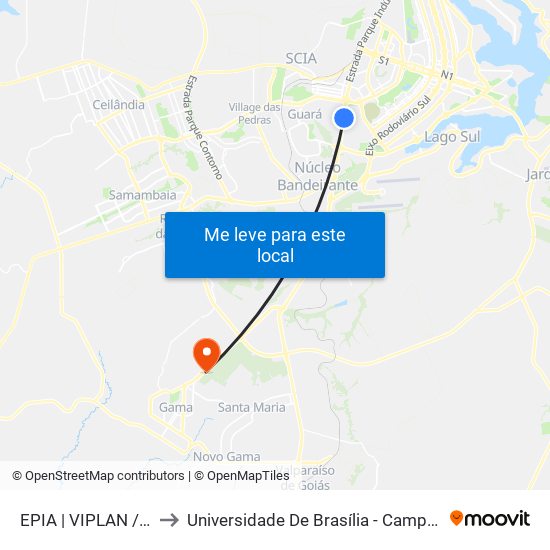 Epia Sul | Garagem Viplan / São José (Lado Oposto) to Universidade De Brasília - Campus Do Gama map