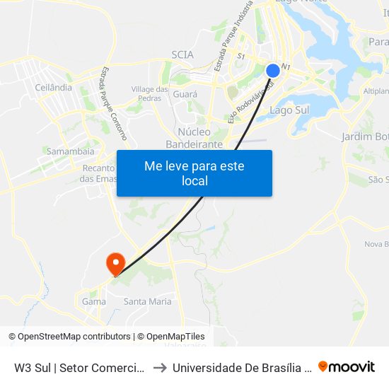 W3 Sul | Setor Comercial Sul (Pátio Brasil) to Universidade De Brasília - Campus Do Gama map