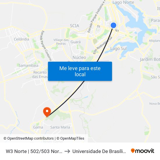 W3 Norte | 502/503 Norte (Colégio Marista) to Universidade De Brasília - Campus Do Gama map