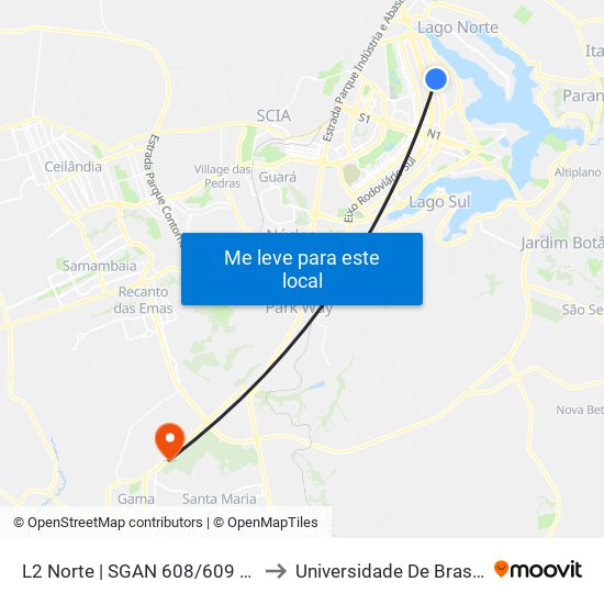 L2 Norte | SGAN 608/609 (IDP / Hospital Santa Marta) to Universidade De Brasília - Campus Do Gama map