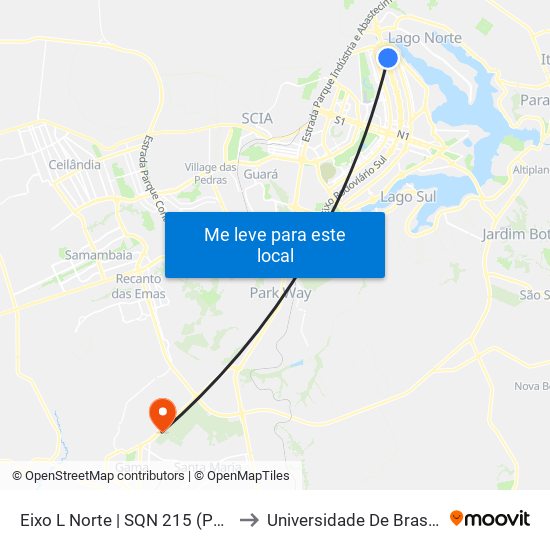 Eixo L Norte | Sqn 215/214 to Universidade De Brasília - Campus Do Gama map