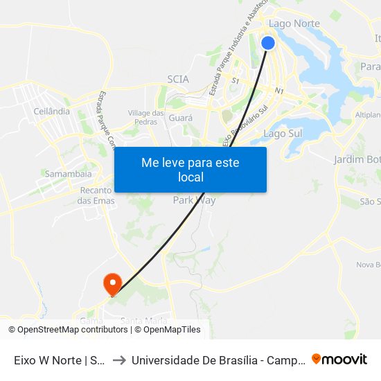 Eixo W Norte | Sqn 113 to Universidade De Brasília - Campus Do Gama map