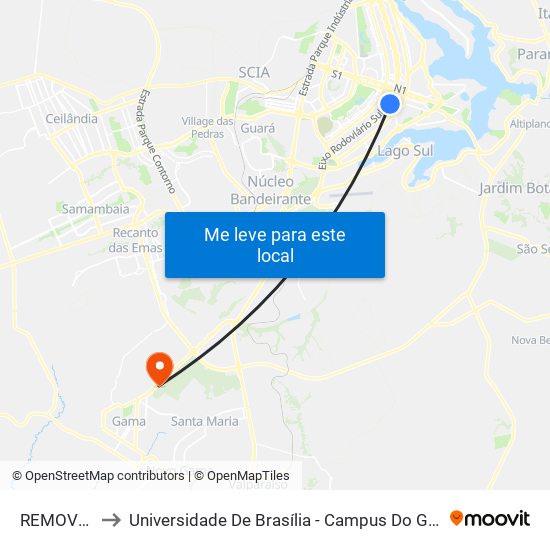 Eixo L Sul | Banco Central / Hospital De Base to Universidade De Brasília - Campus Do Gama map