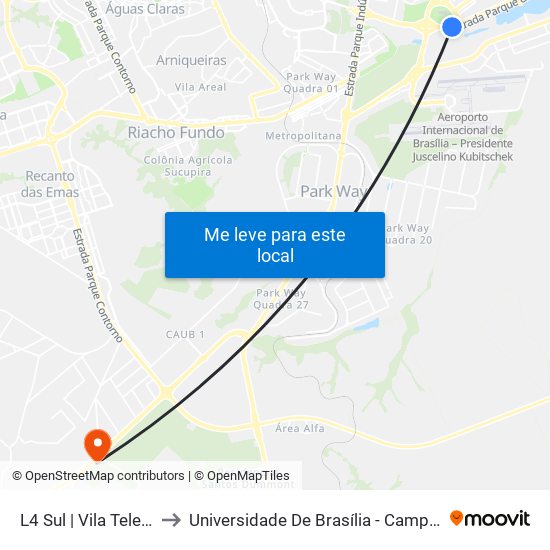 L4 Sul | Vila Telebrasília to Universidade De Brasília - Campus Do Gama map