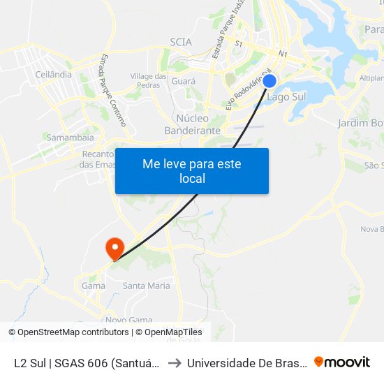 L2 Sul | Sgas 606 (Santuário Do Santissimo Sacramento) to Universidade De Brasília - Campus Do Gama map