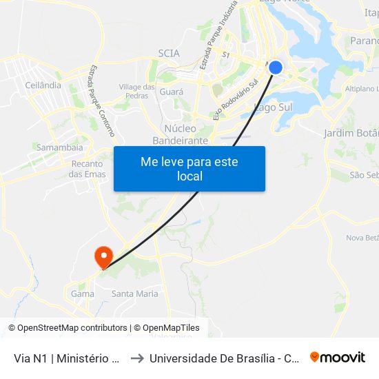 Via N1 | Ministério da Educação to Universidade De Brasília - Campus Do Gama map