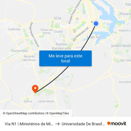 Via N1 | Ministérios De Minas E Energia / Turismo to Universidade De Brasília - Campus Do Gama map
