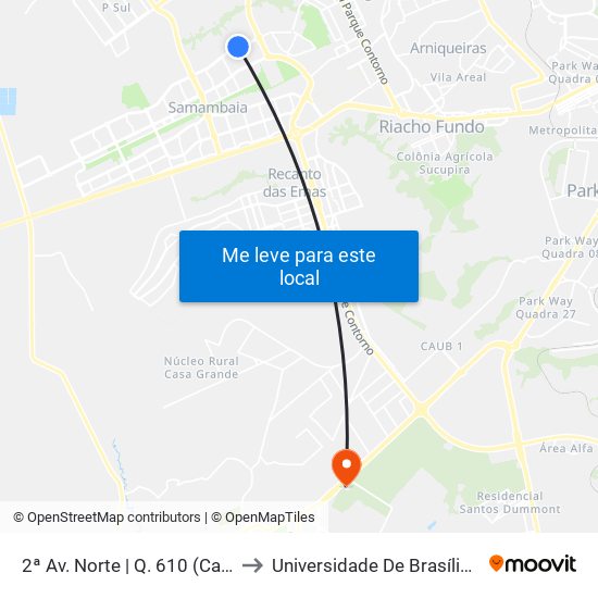 2ª Av. Norte | Q. 610 (Caíque Supermercado) to Universidade De Brasília - Campus Do Gama map