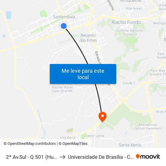 2ª Av.Sul - Q 501 (Hub Vivo Por Ti) to Universidade De Brasília - Campus Do Gama map
