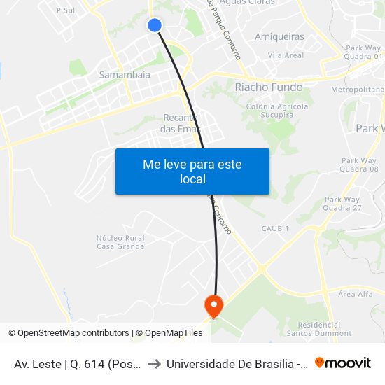 Av. Leste | Q. 614 (Posto Shell / Hrsam) to Universidade De Brasília - Campus Do Gama map