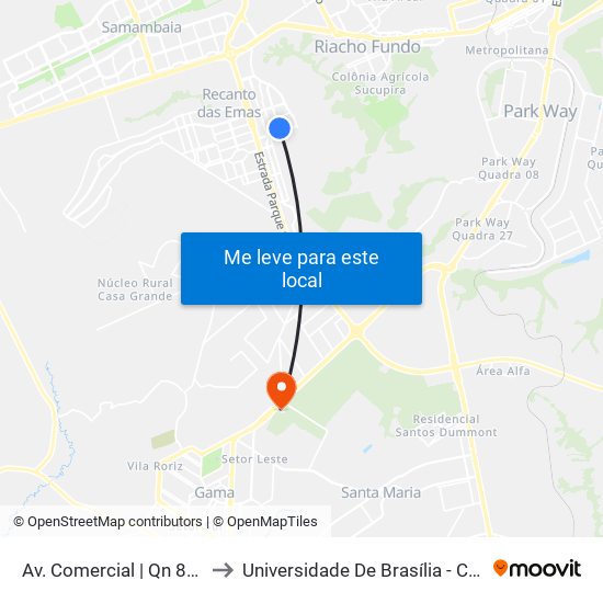 Av. Comercial | Qn 8a (Casa Azul) to Universidade De Brasília - Campus Do Gama map