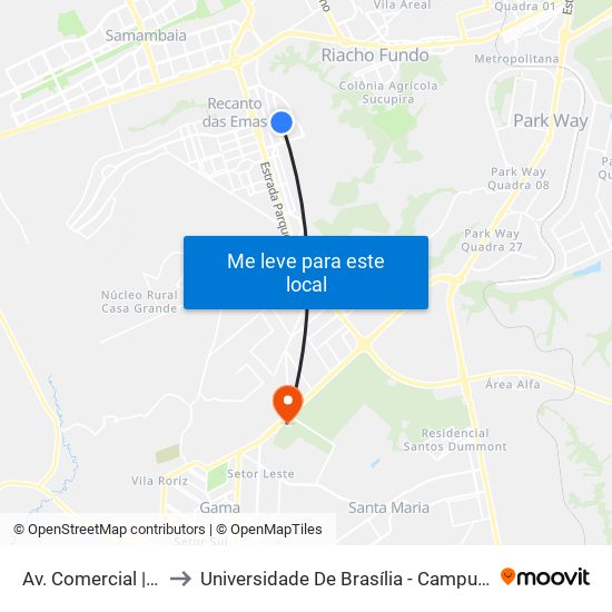 Av. Comercial | Qn 8e to Universidade De Brasília - Campus Do Gama map