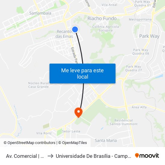 Av. Comercial | Qn 15e to Universidade De Brasília - Campus Do Gama map