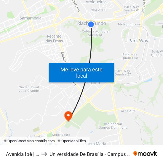 Avenida Ipê | Qn 5 to Universidade De Brasília - Campus Do Gama map