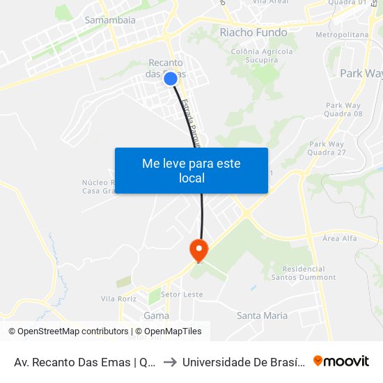 Av. Recanto Das Emas | Qd. 201 (Drogaria Rosário) to Universidade De Brasília - Campus Do Gama map